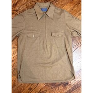Vintage Pendleton Wool Shirt Mens Large Tan Quarter Zip Talon Made in USA L